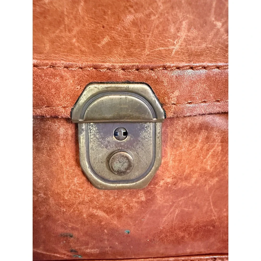 Leon Yamamoto Vintage Tan Leather Satchel Messenger Bag Mens Brown /Red Plaid